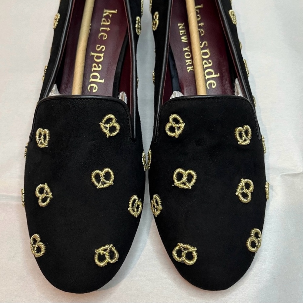 Kate Spade Black and Gold Embroidered Women's Loafers